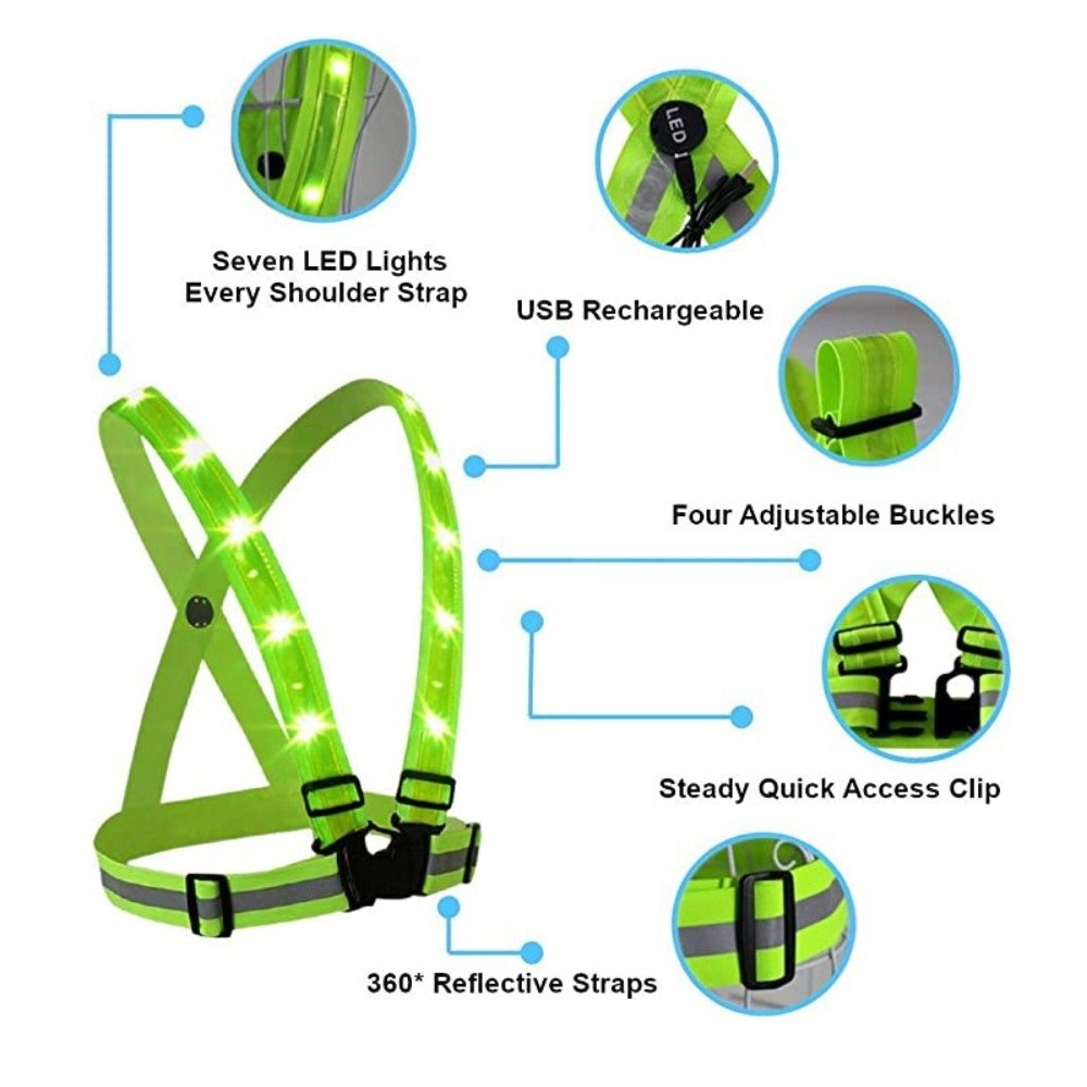 New Polyester LED Safety Vest  - Running Gear Green 评论和价格